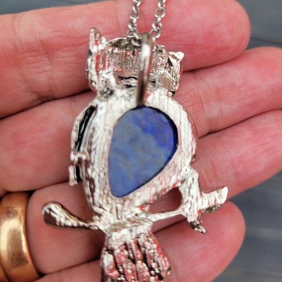 Turtle Brooch & Owl Pendant ~ Silver & Gold Tones ~ Blue Stone ~ Nice! - Picture 14 of 15